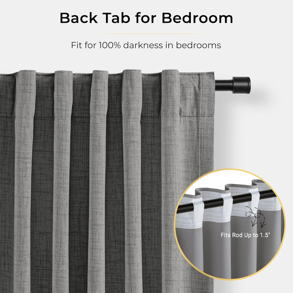 INOVADAY 100% Blackout Curtains for Bedroom, Black Out Curtains 108 Inch Long, Clip Rings Linen Blackout Drapes, Thermal Insulated Room…