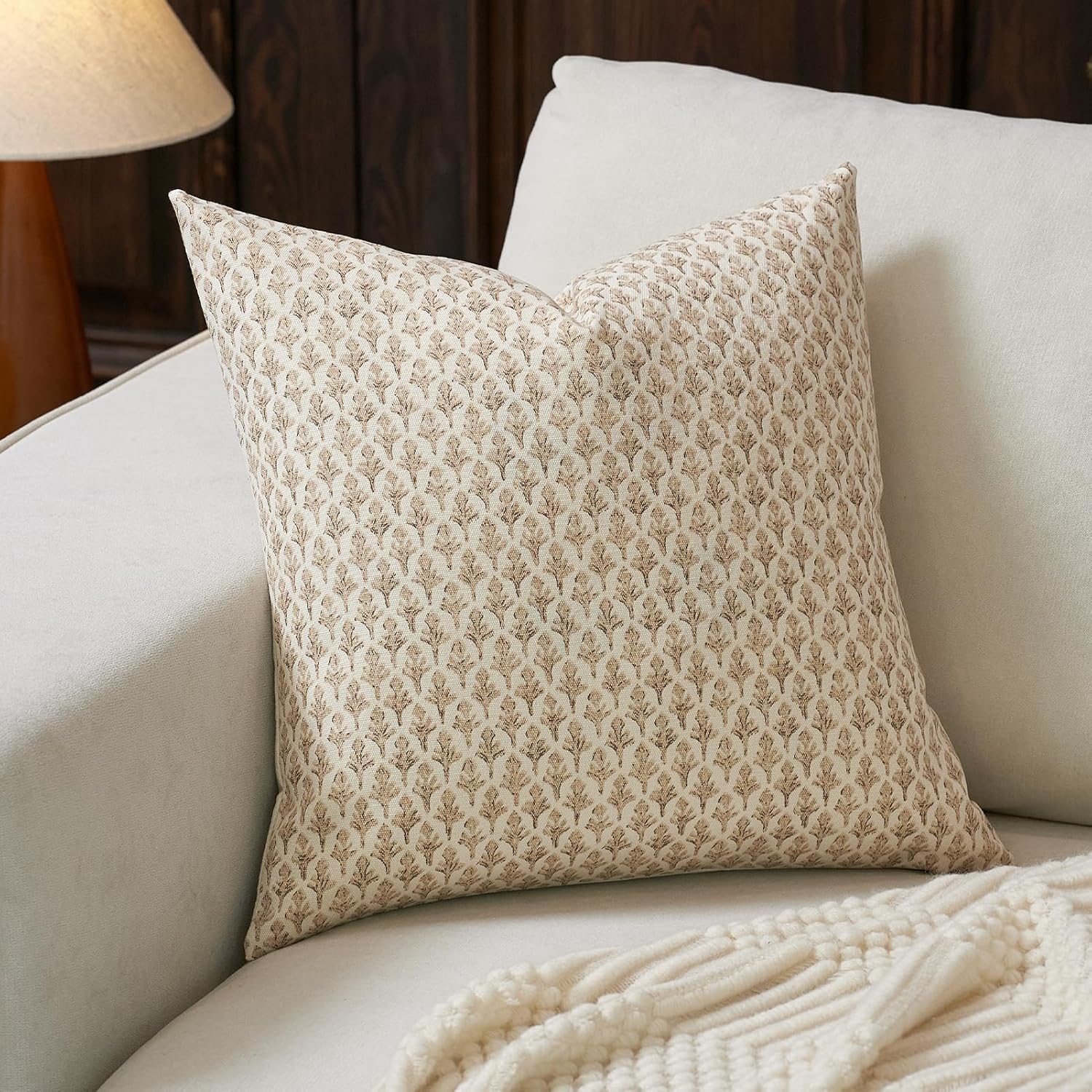 Fiouovohome FIOUOVO Floral Pillow Covers 20x20 Pillow Cover Block Print Couch Pillows for Living Room Decorative Neutral Accent Throw Pillo…
