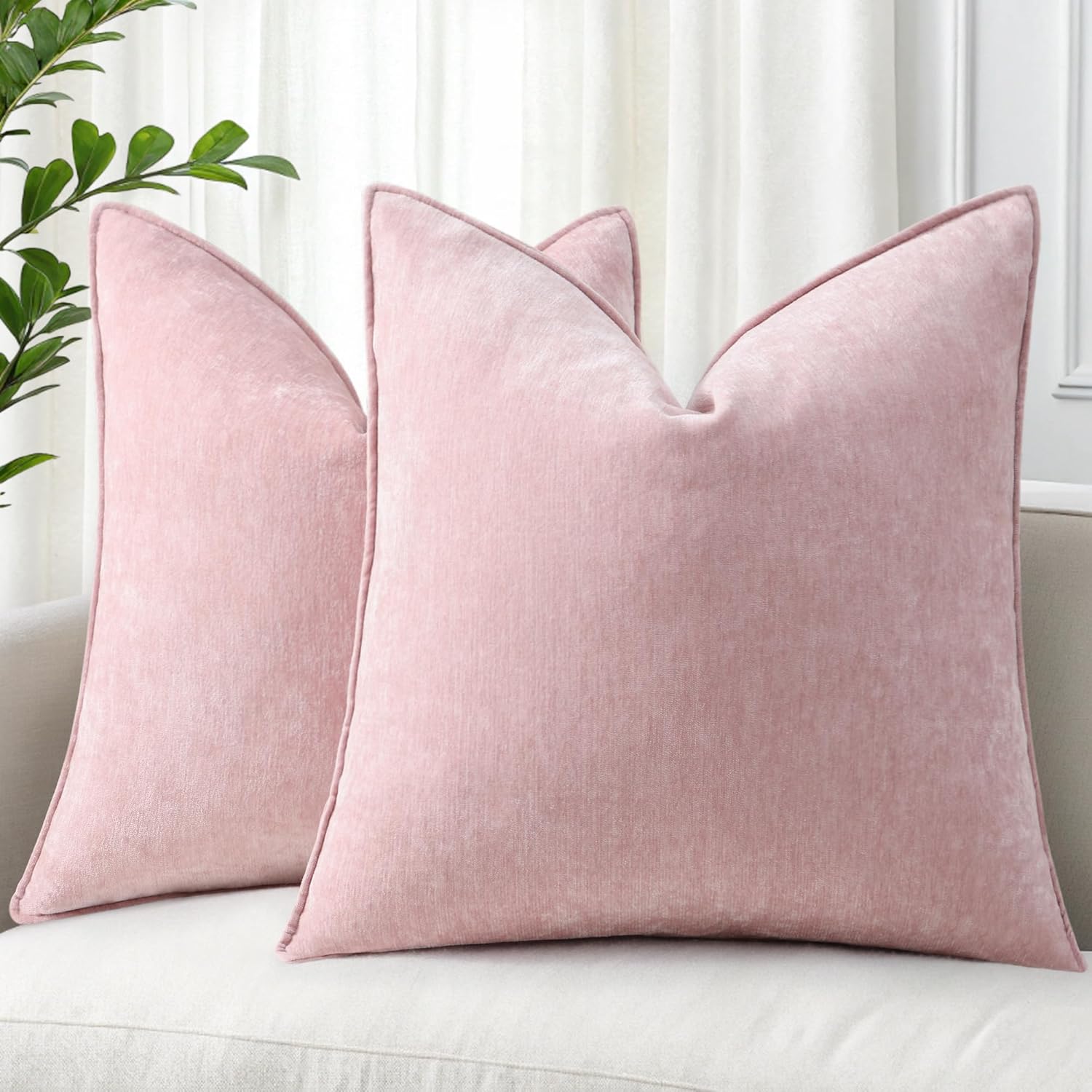 decorUhome Summer Couch Euro Sham Throw Pillow Covers 22x22 Set of 2, Decorative Soft Velvet Modern Cozy Chenille Pillow Cases with Elegant…