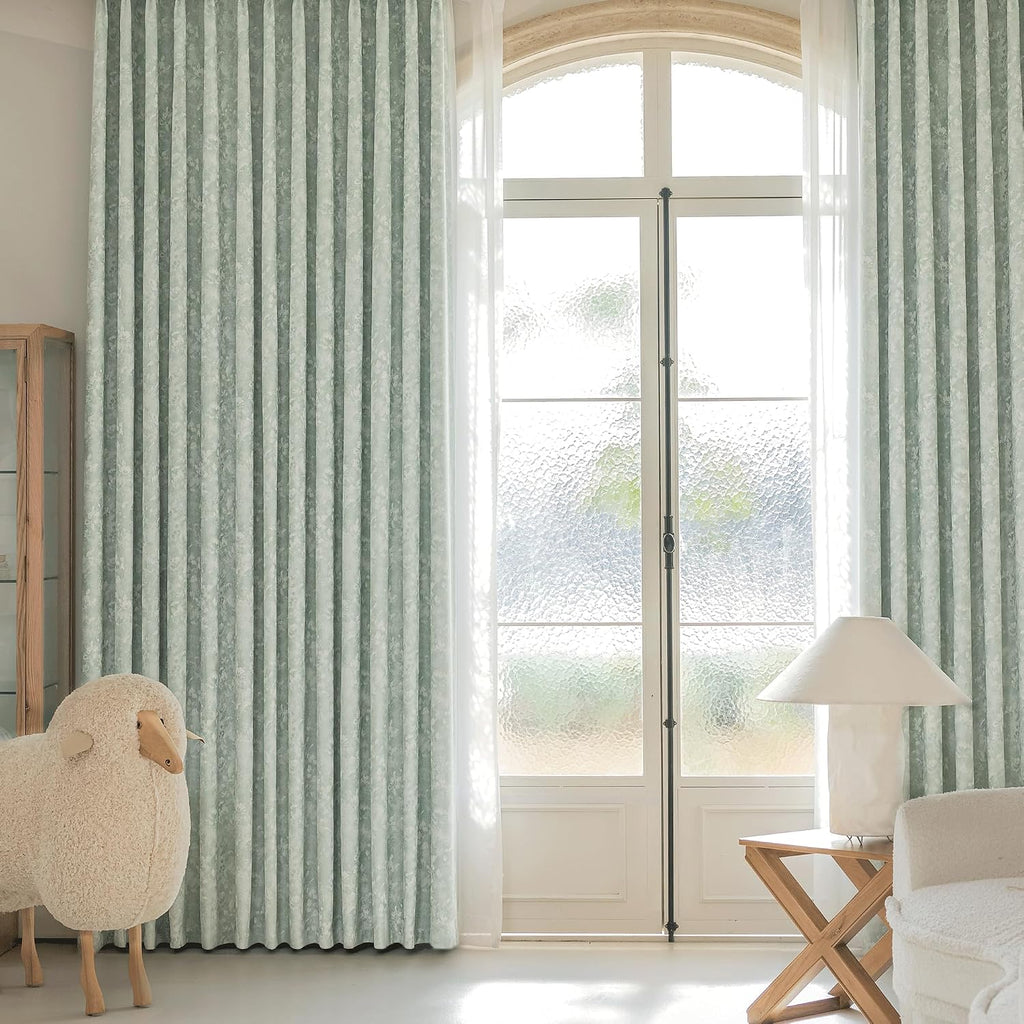 Beauoop Green Floral Jacquard Blackout Curtains 72 Inches Long 2 Panels for Bedroom Living Room Sage Flower Chenille Room Darkening…
