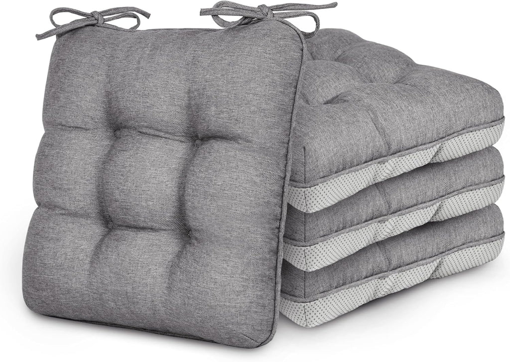 Love's cabin Memory Foam Chair Cushions Set of 4, 19"x19"x3.5" Indoor & Outdoor Seat Pads for Dining, Kitchen, Office, Patio Chairs - Grey