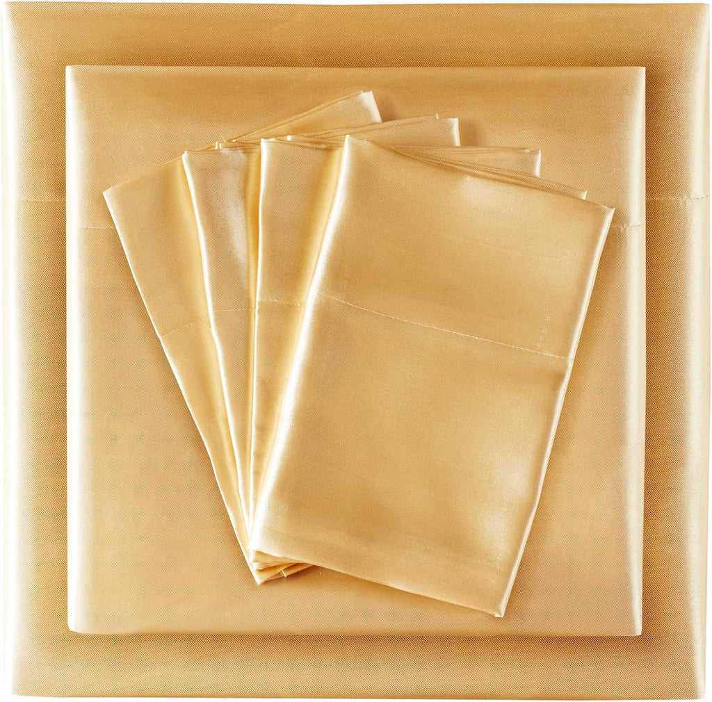 Madisonpark Madison Park Essentials Satin Sheet Set Luxury and Silky with Natural Sheen, Elastic 14" Pocket fits up to 16" Mattress, All Ar…