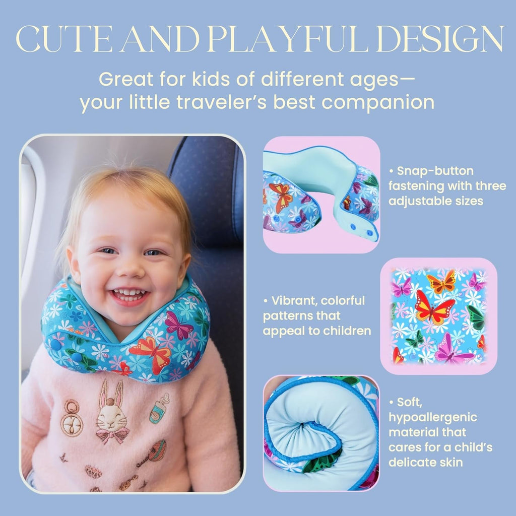 Skytraxcomf SKYTRAX® Certified Kids Safe Memory Foam Travel Neck Pillows for Kids and Toddlers Cute Cartoon Design, Car Seat & Airplane Hea…