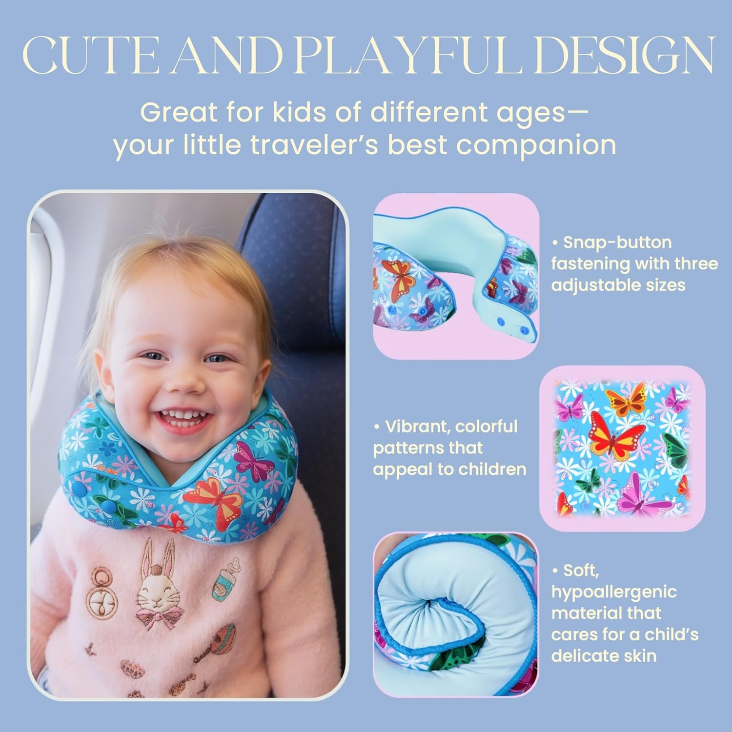 Skytraxcomf SKYTRAX® Certified Kids Safe Memory Foam Travel Neck Pillows for Kids and Toddlers Cute Cartoon Design, Car Seat & Airplane Hea…