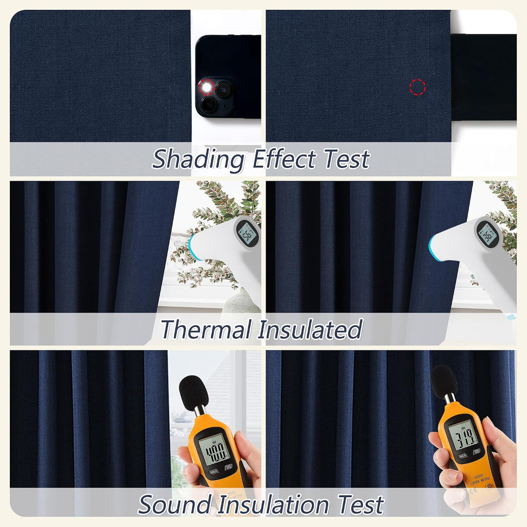 Guken Navy Blue 100% Blackout Curtains 84 Inch Length 2 Panels Set for Living Room Bedroom Back Tab Thermal Insulated Black Out Linen Drape…