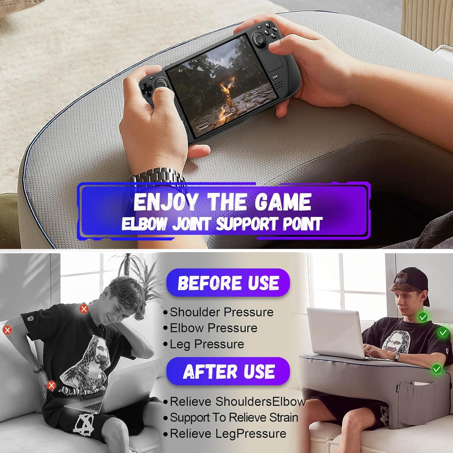 cooloo8 Reading Pillow with Armrests – Extra Large Memory Foam Gaming Pillow for Adult, Lap Desk for Laptop, Arm Rest for Working…