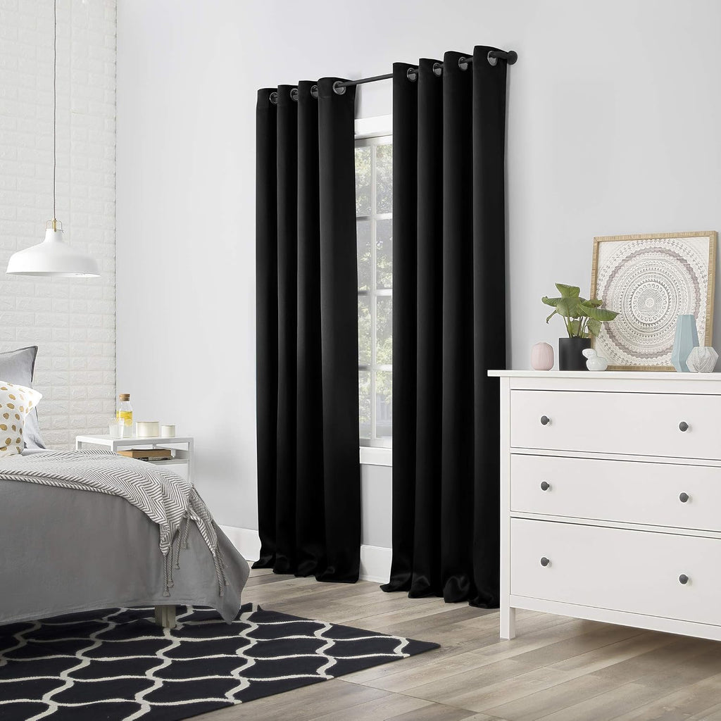 Sun Zero Nordic 2-pack Theater Grade Extreme 100% Blackout Grommet Curtain Panel Pair, 52" x 96", Black