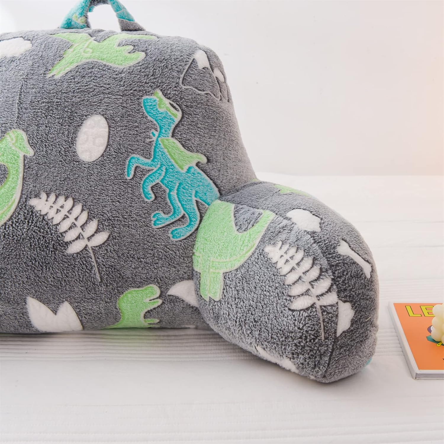 Aimuan Reading Pillow Glow in The Dark Bed Rest Wedge Kids Glow Backrest Pillow Dinosaur Print with Arms Back Support for Sitting Up in…