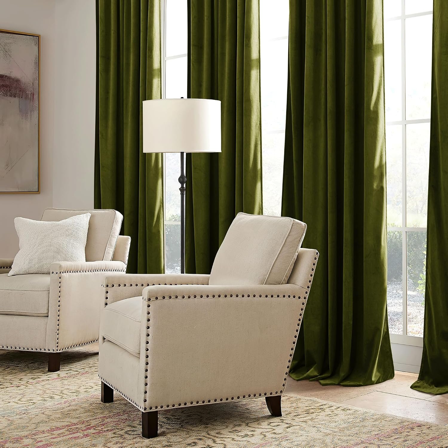 Rybhome RYB HOME Moss Green Velvet Curtains for Bedroom Living Room, Thermal Insulated Privacy UV Heat Blocking Luxurious Drapes for Nurser…