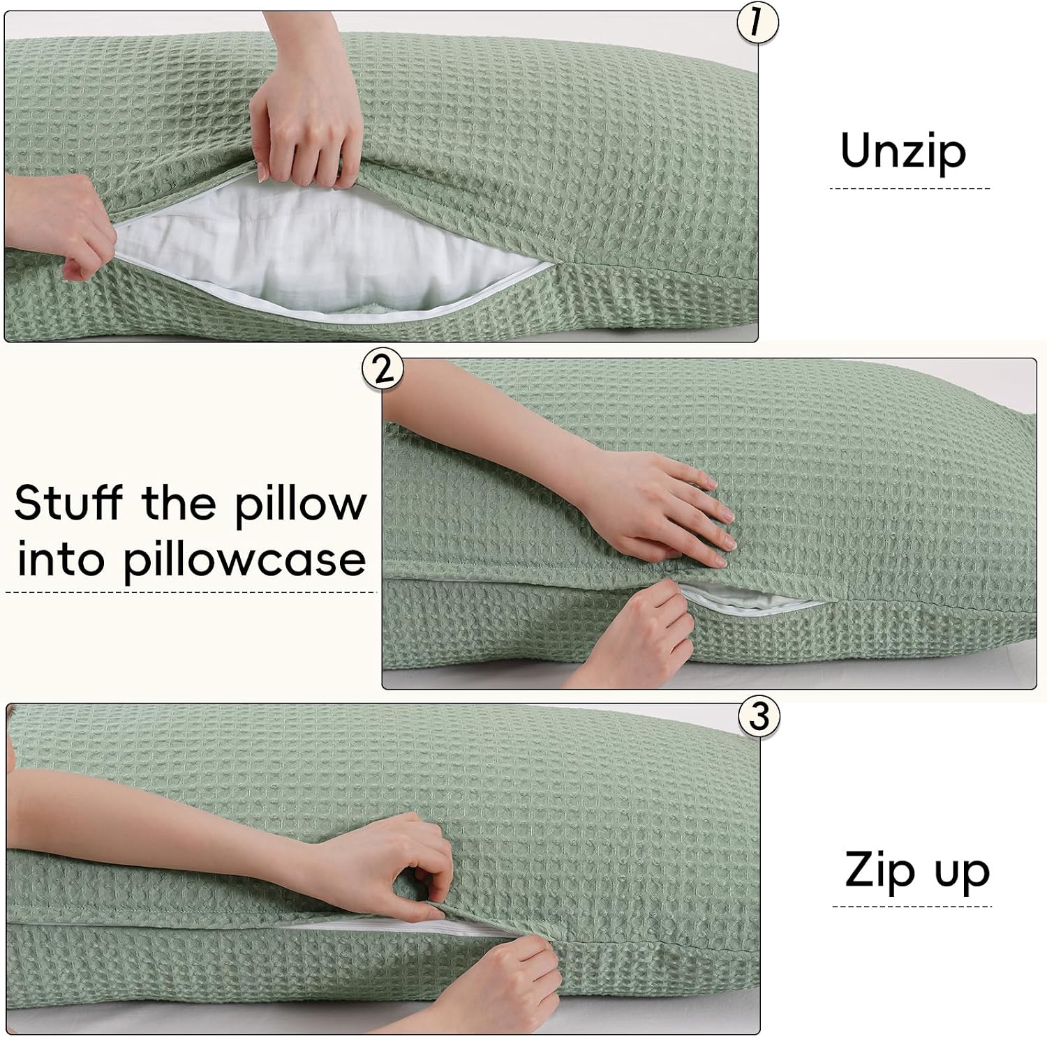 Phf Ultra Soft Waffle Body Pillowcase, Sage Green, 20" x 54", Polyester, Breathable, Skin-Friendly, Zipper Closure Green