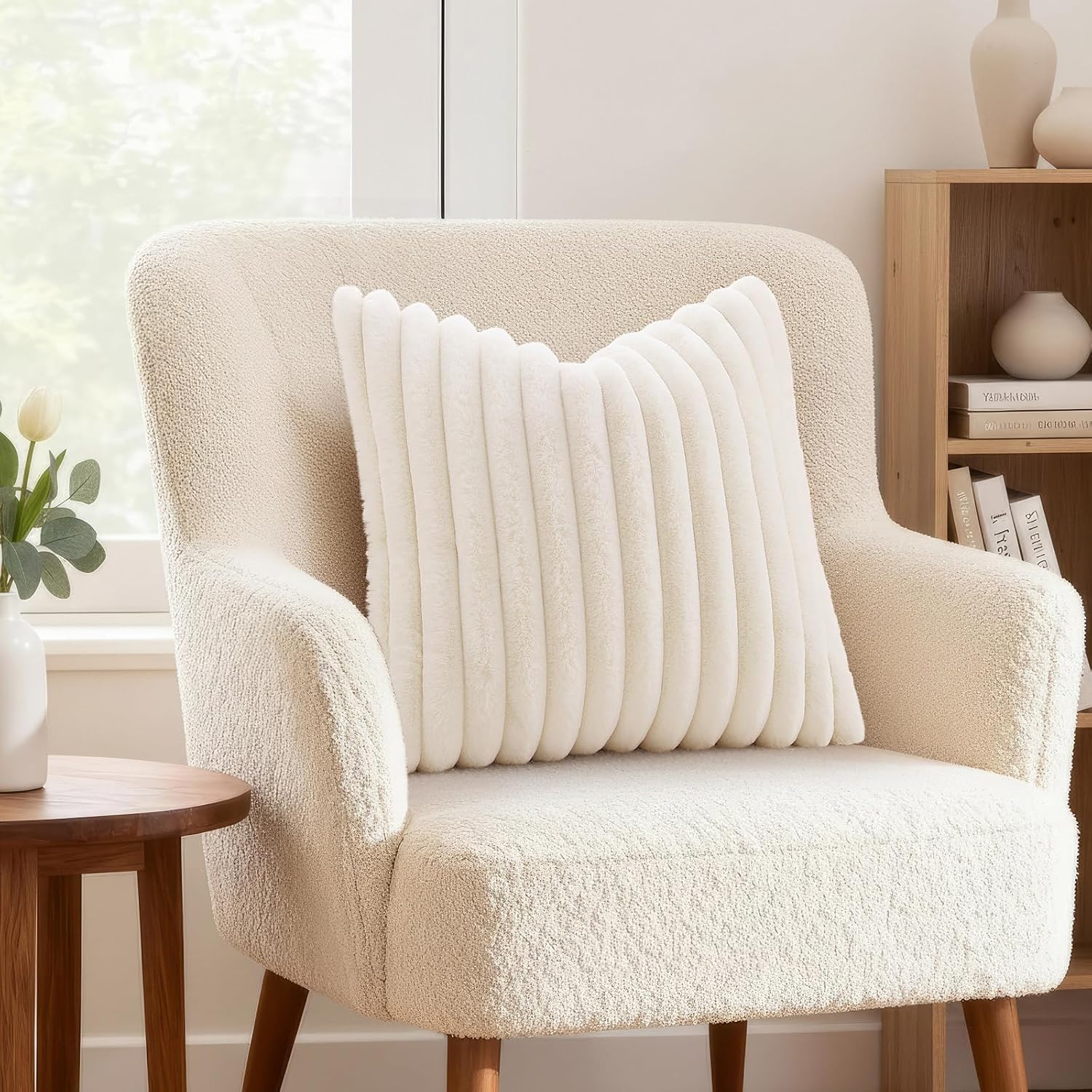 decorUhome Summer Cozy Faux Fur Throw Pillow Covers 18x18 Set of 2 Decorative Soft Plush Striped Modern Farmhouse Boho Couch Pillow Cases w…
