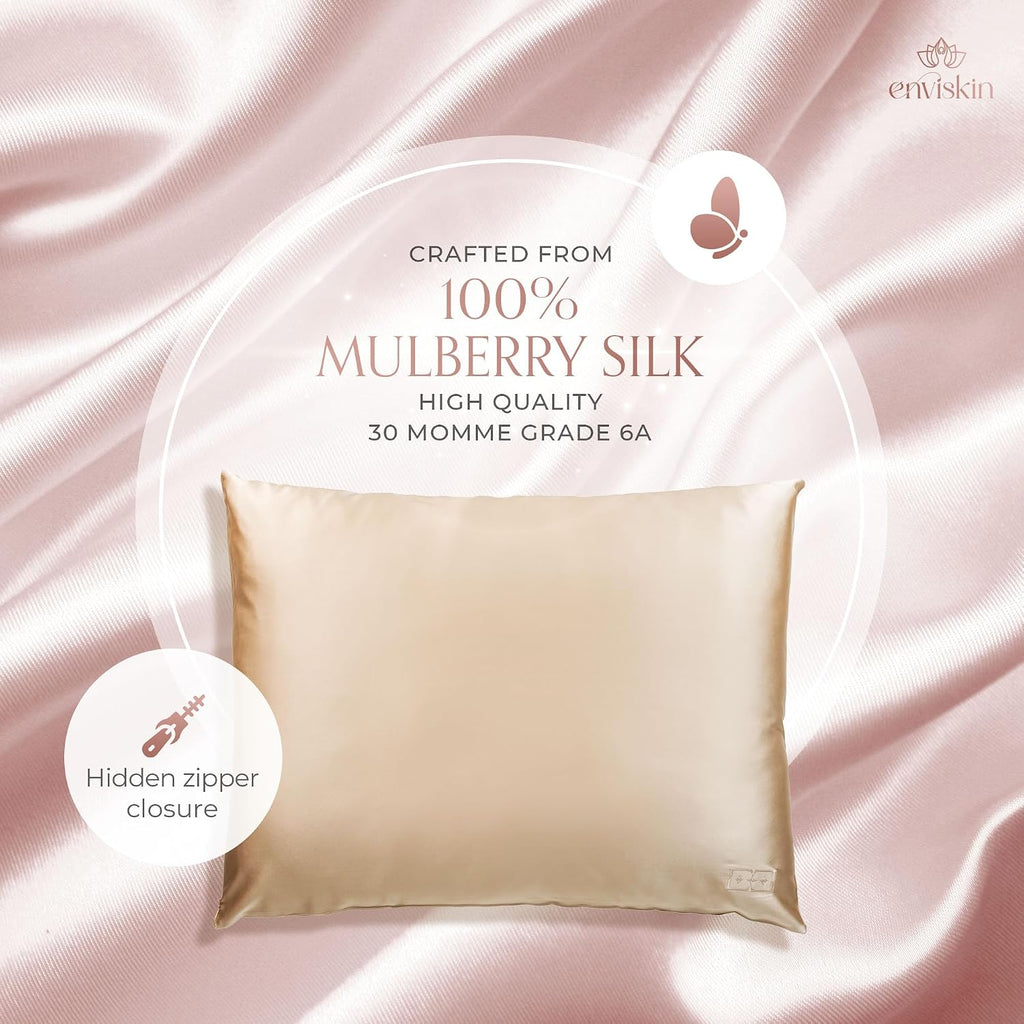 100% Mulberry Silk Pillowcase Infused with Silver Ions - Pure 30 Momme Grade 6A Fibers for Beautiful Skin and Hair - Cooling Pillow Case…