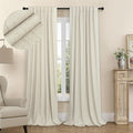 Pitalk 100% Blackout Neutral Curtains for Living Room 96 Inches Long 8 ft Faux Linen Rustic Country Drop Cloth Drape Dark Out Curtain for B…