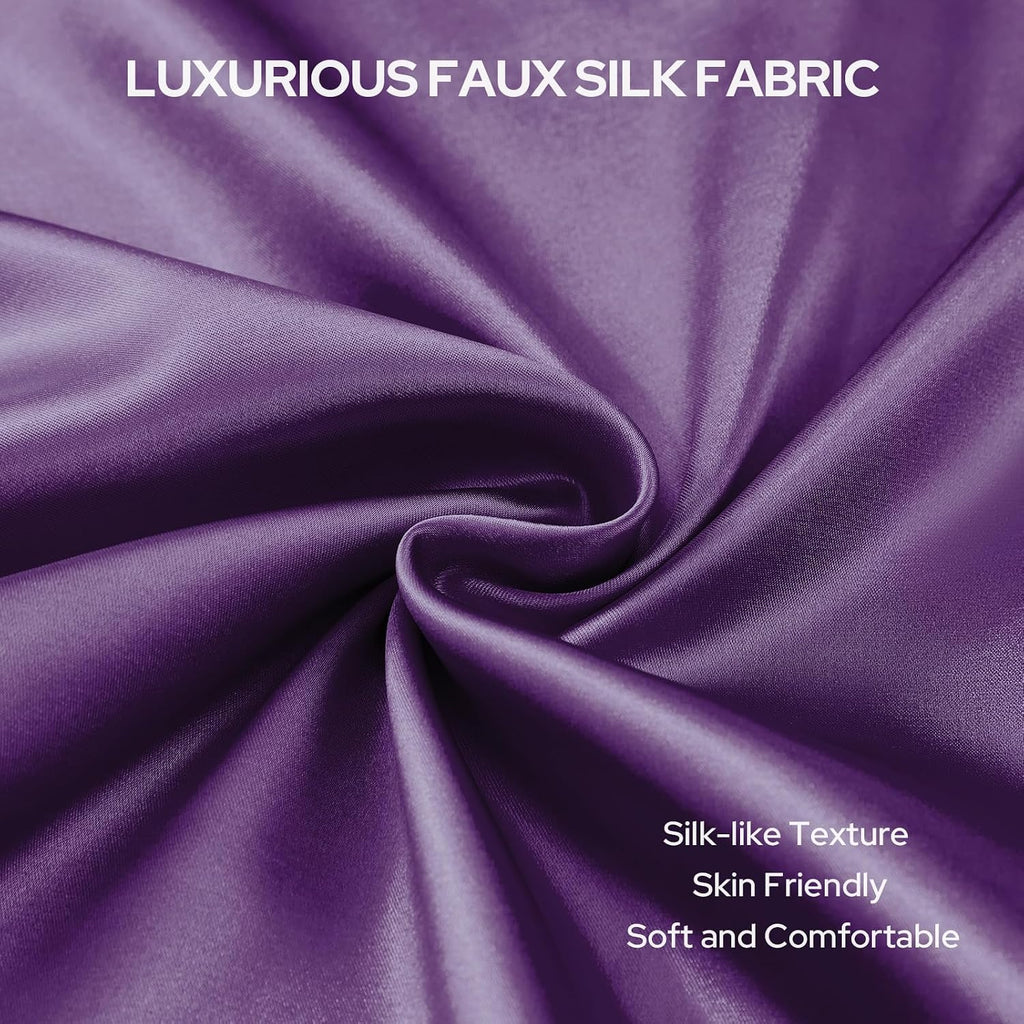 Homeideas Purple Decorative Throw Pillow Covers 24x24 Set of 2, Glossy Faux Silk Pillow Covers for Couch Sofa Bed Decor Luxury Summer Euro…