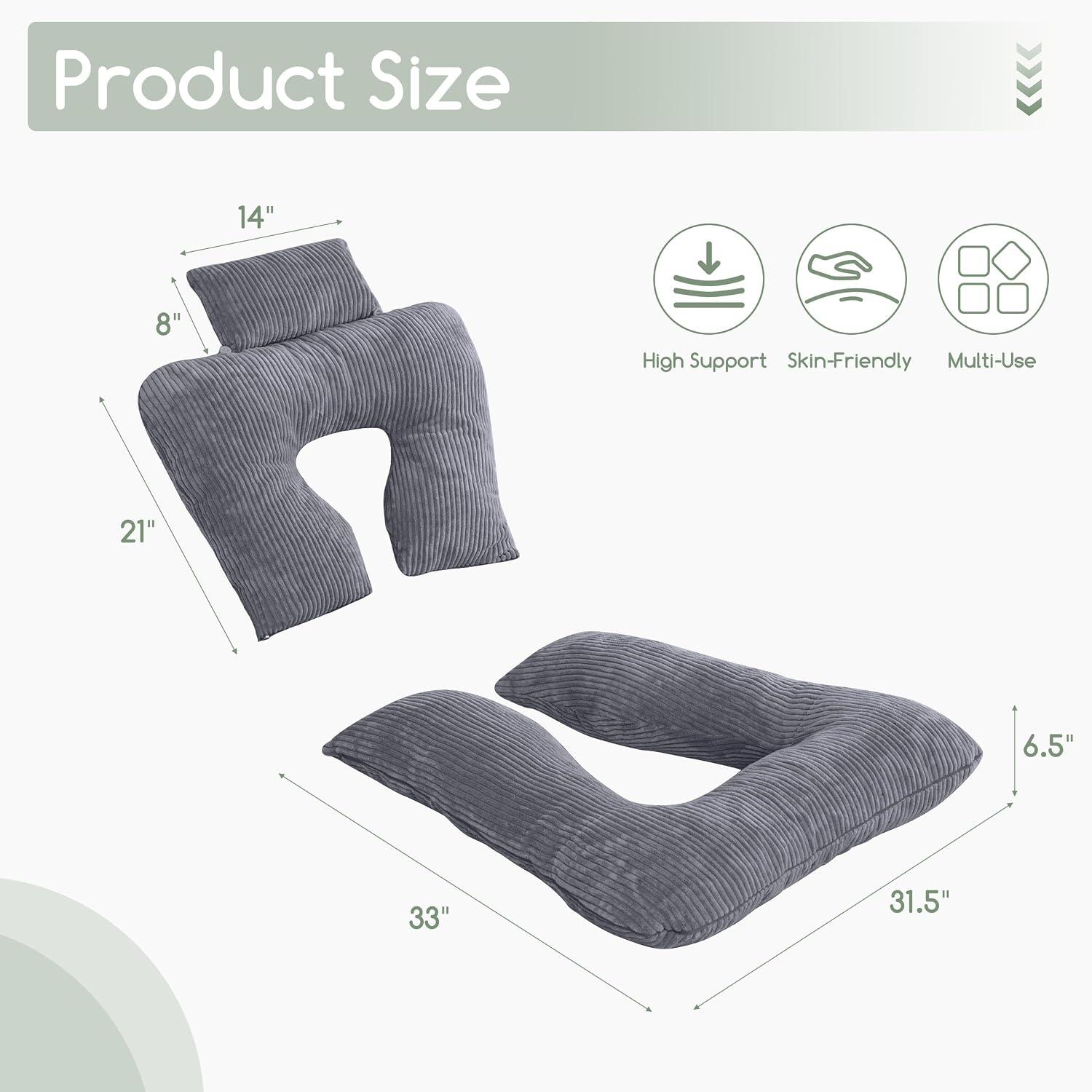 Higogogo Reading Pillow, Back Pillow for Sitting in Bed and Couch, Gaming Pillow for Adults, Sit Up Support for Bed, Dark Grey Grey