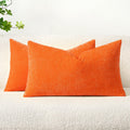 Miulee Pack of 2 Bright Orange Throw Pillow Covers 12x20 Inch Soft Chenille Lumbar Pillow Covers for Sofa Living Room Couch Solid Dyed Cases