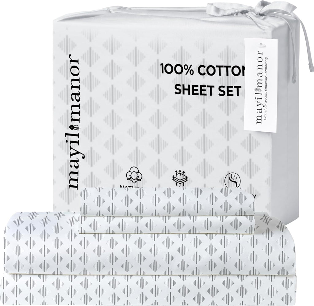 California King Fitted Sheet with 18" Deep Pockets, Flat Sheet - Percale Weave Natural - Breathable 100% Cotton Bedding, 1 Fitted Sheet +…