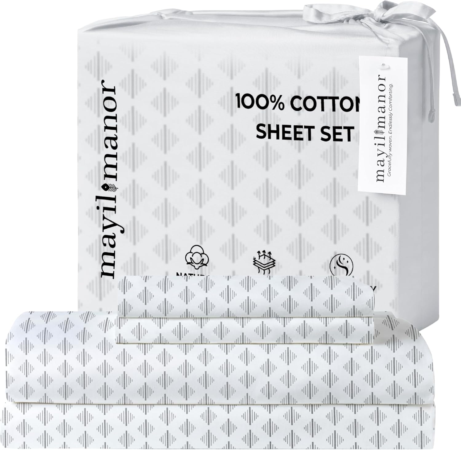 California King Fitted Sheet with 18" Deep Pockets, Flat Sheet - Percale Weave Natural - Breathable 100% Cotton Bedding, 1 Fitted Sheet +…