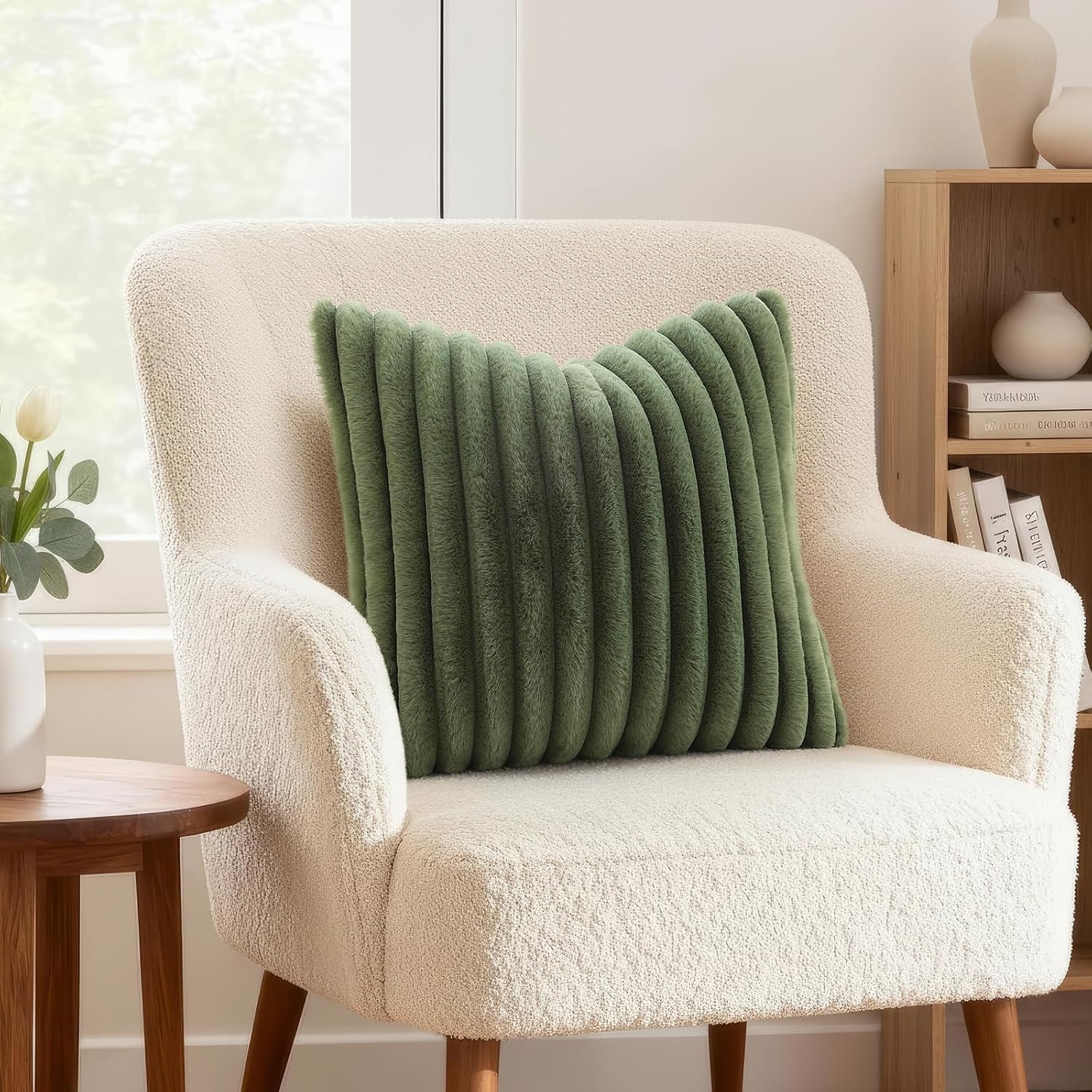 decorUhome Cozy Faux Fur Throw Pillow Covers 12x20 Set of 2 Decorative Soft Plush Striped Lumbar Modern Farmhouse Boho Couch Pillow Cases w…