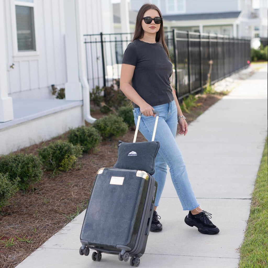 BlueHills Premium Soft Travel Blanket Pillow Airplane Flight Blanket Throw Bag Pillowcase Compact Large 2 in 1 Combo Warm Traveling Plane…