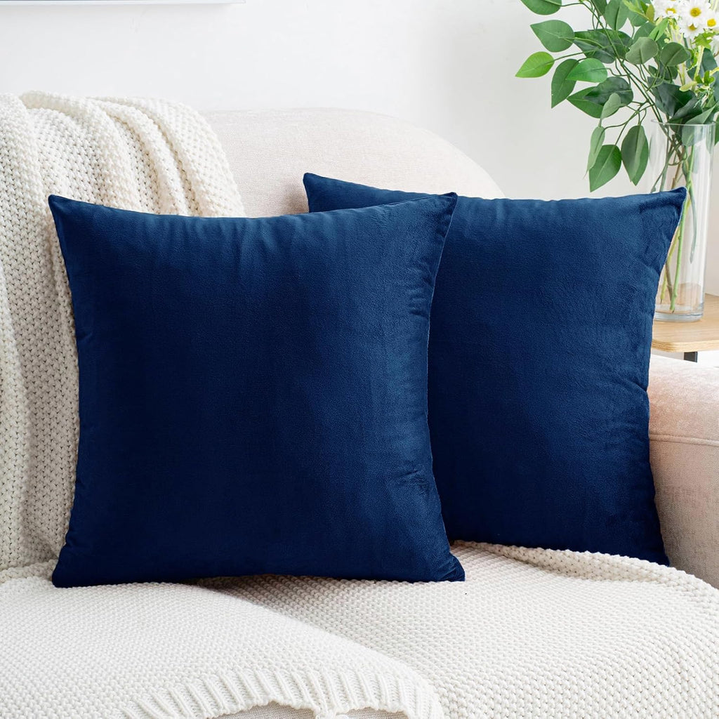 HWY 50 Navy Blue Velvet Throw Pillow Covers 20x20 Inch, Pack of 2 Soft Cozy Solid Decorative Luxury Cushion Cases for Couch Sofa Bed…