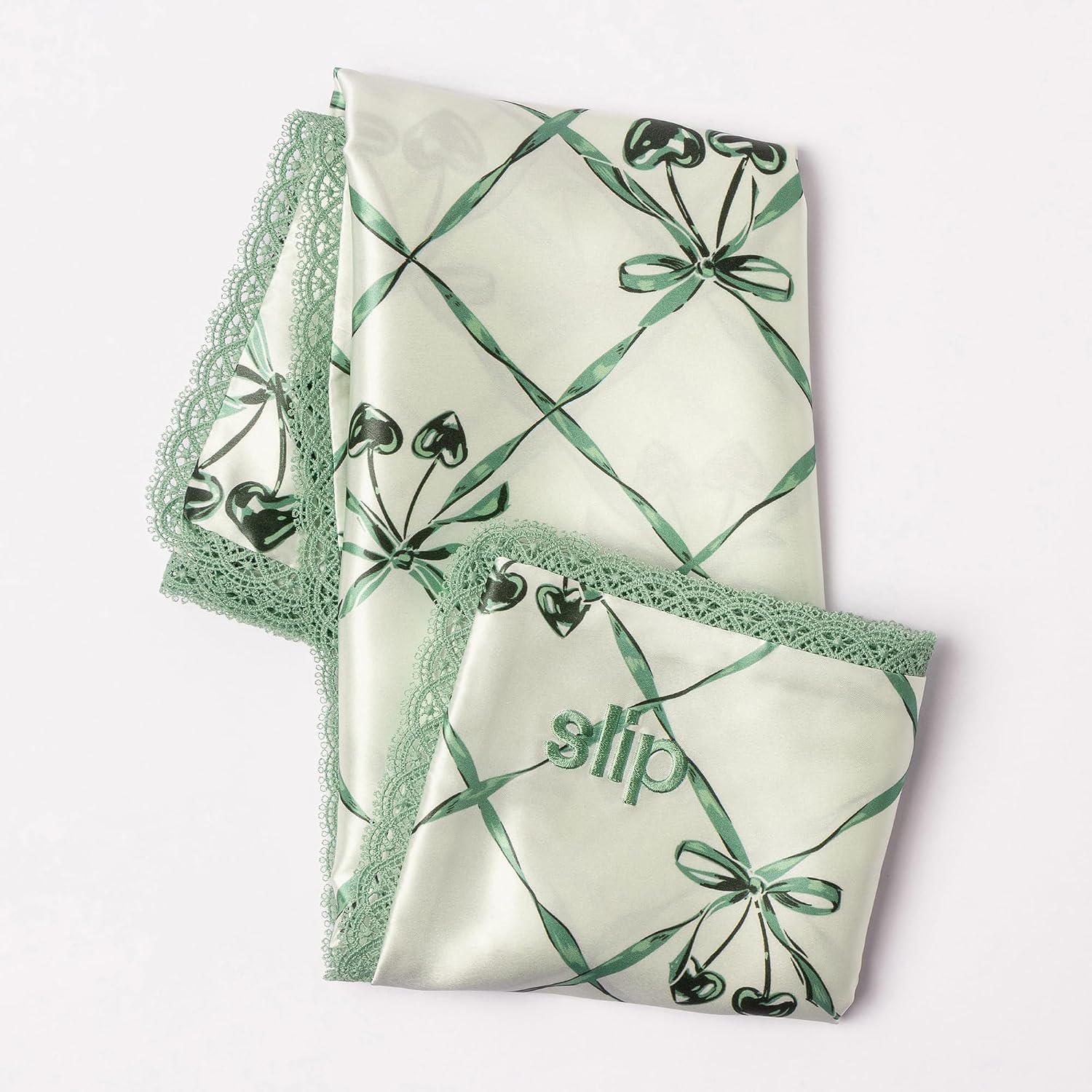 slip Queen Silk Pillowcase – Wintergreen Limited Edition with Lace Trim – 100% Pure Mulberry SlipsilkTM – Anti-Aging, Anti-Frizz…