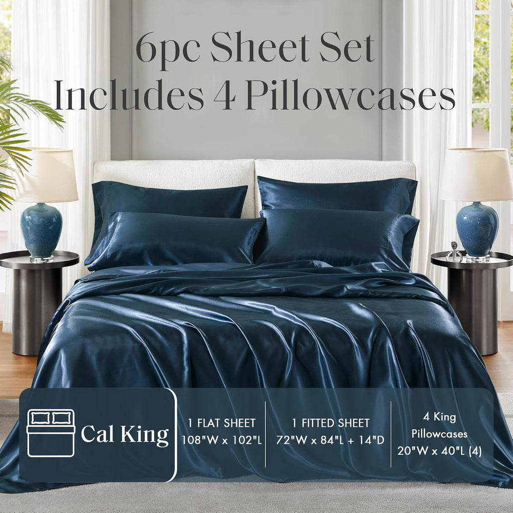 Madisonpark Madison Park Satin Sheets Cal King Size, Luxurious Silky Bed Sheets, Elastic 14" Pocket fits up to 16" Mattress, Wrinkle-Free,…