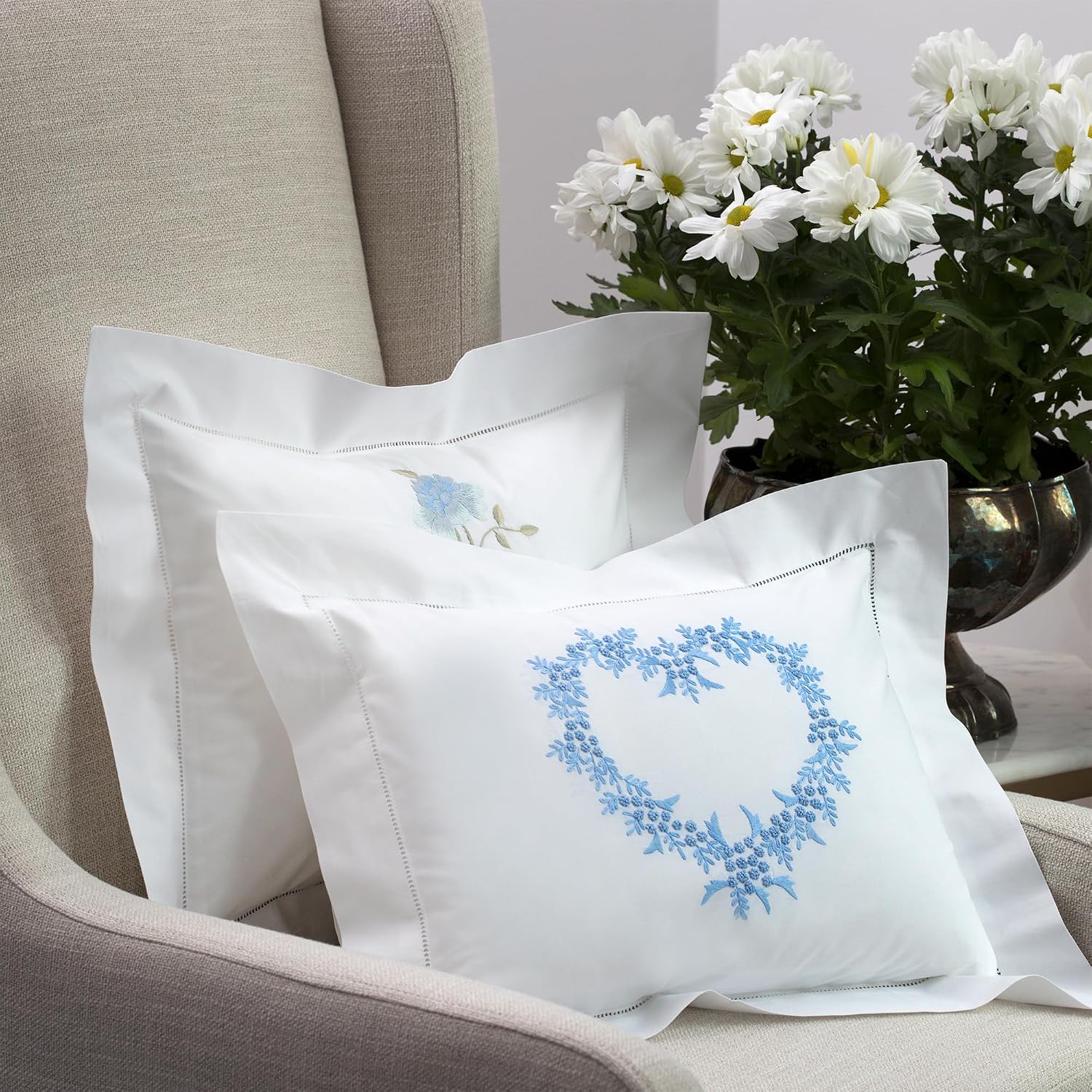 Jacaranda Living Embroidered Boudoir Pillow Cover – Handcrafted Embroidery, Fine Italian Cotton, Decorative Pillow Accent for Bedroom &…