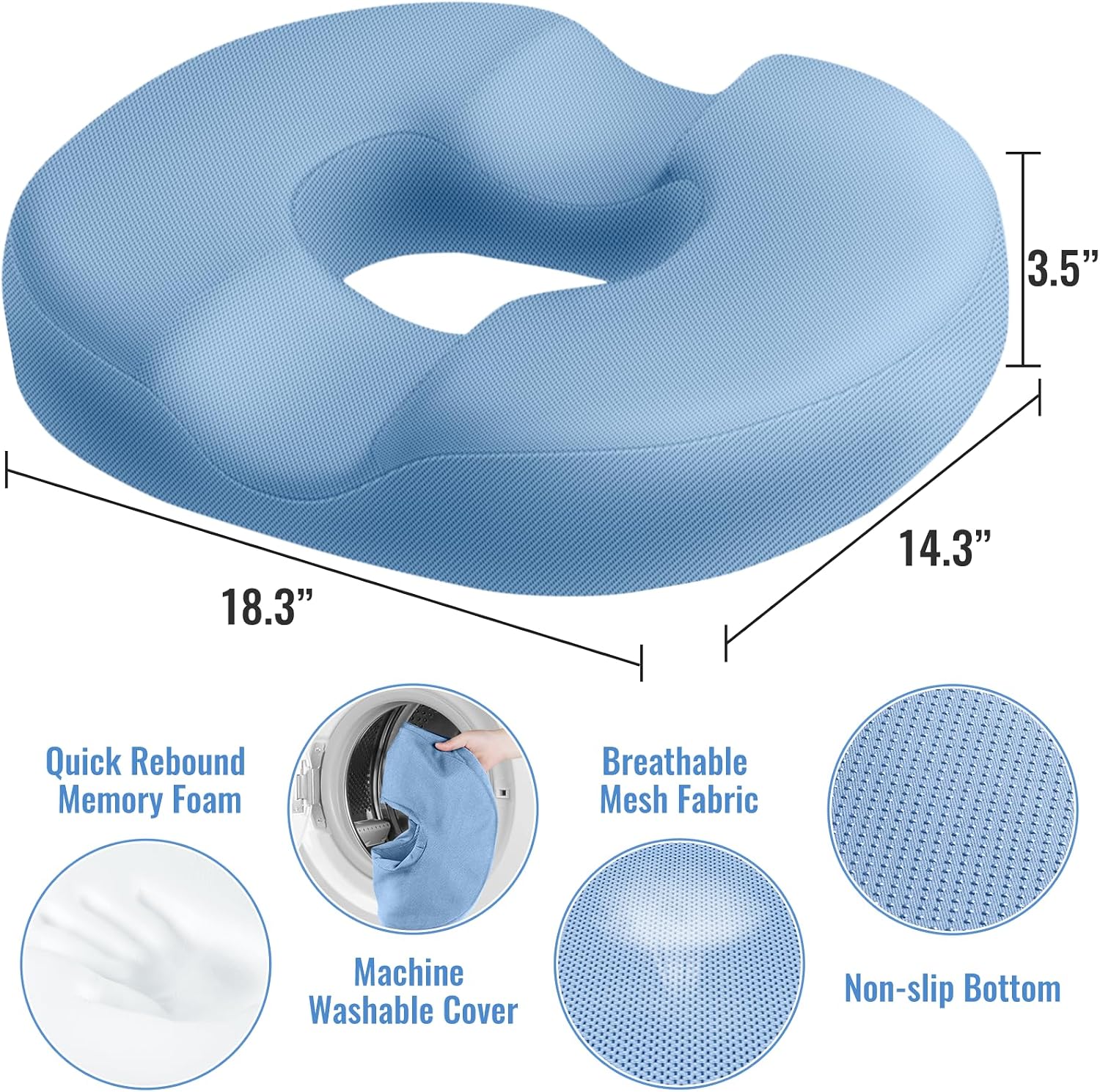 CloudBliss Donut Pillow Seat Cushion Chair Pad for Tailbone and Hemorrhoids, Memory Foam Seat Chair Cushion for Men and Women for Home & Of…