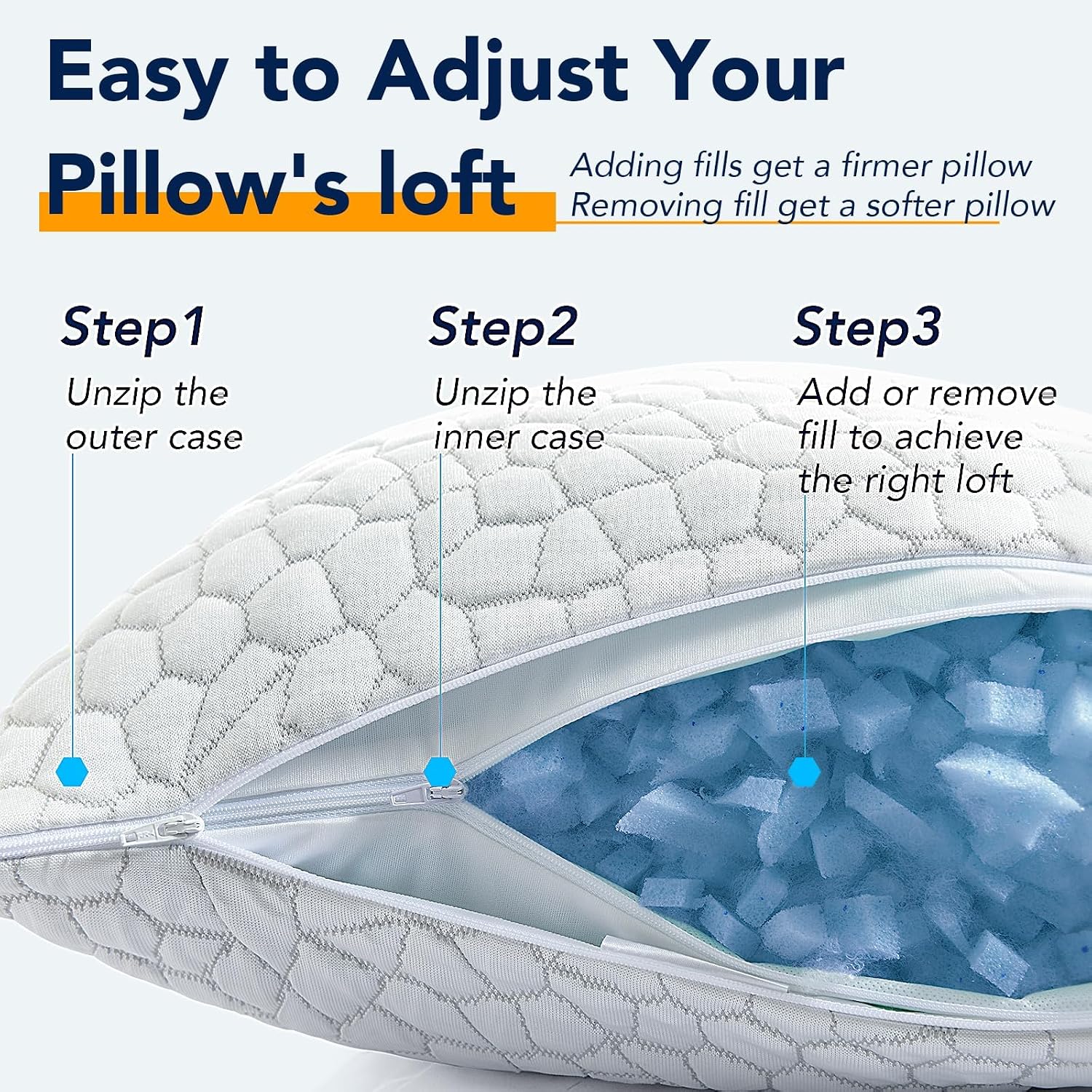 Qutool Cooling Pillow for Sleeping 2 Pack, Luxury Shredded Memory Foam Bed Standard Pillows Set of 2, Cool Pillow for Hot Sleepers Adjustable…