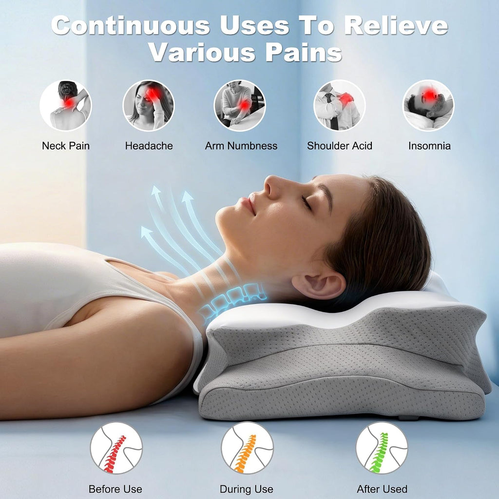 VYLEETechnologyLLC VYLEE Cervical Neck Pillow for, Ergonomic Memory Foam Pillow for Neck Support, Cooling Contour Orthopedic Pillow for Si…