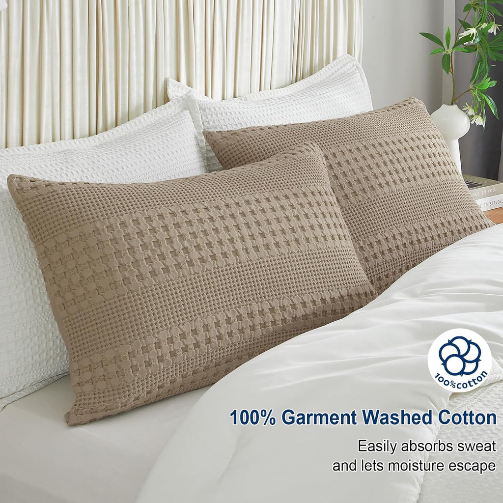 Phf 100% Cotton Waffle Pillow Shams Standard Size, 2 Pack 20" x 26" Soft Skin-Friendly Pillowcases, No Filling, Aesthetic Woven and Breatha…