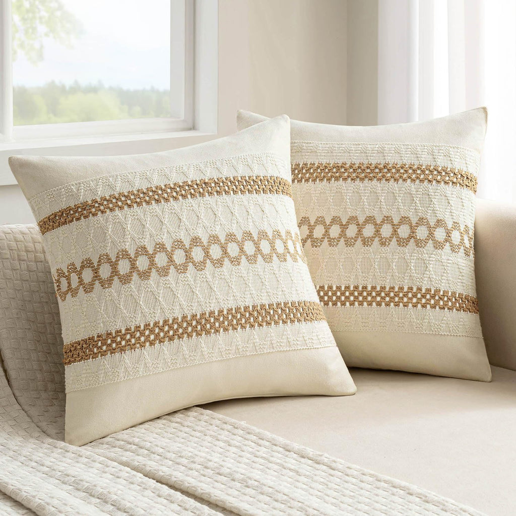 MIULEE Set of 2 Neutral Boho Decorative Pillow Covers 18x18 Inch Farmhouse Rustic Couch Throw Pillows Modern Spring Cotton Cushion Covers…