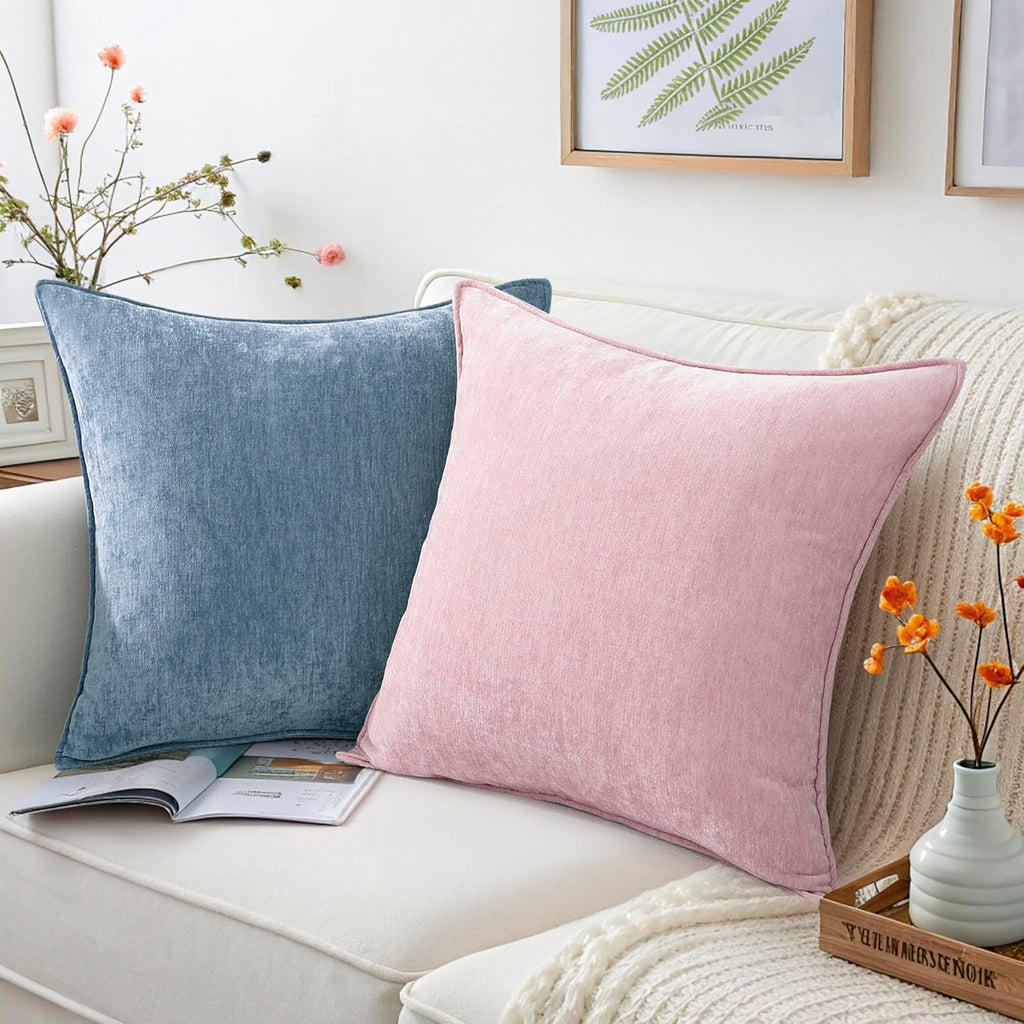 decorUhome Summer Couch Euro Sham Throw Pillow Covers 24x24 Set of 2, Decorative Soft Velvet Modern Cozy Chenille Pillow Cases with Elegant…