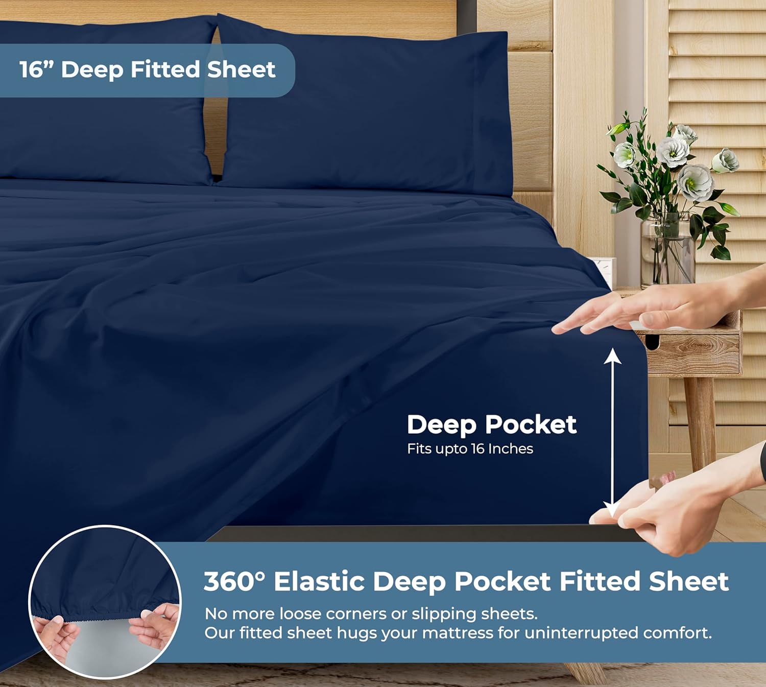 Royalelinens ROYALE LINENS 100% Organic Cotton Queen Sheet Set - Percale Weave - 4 Pieces Set - 1 Flat, 1 Deep Pocket Fitted Sheet and 2 Pi…