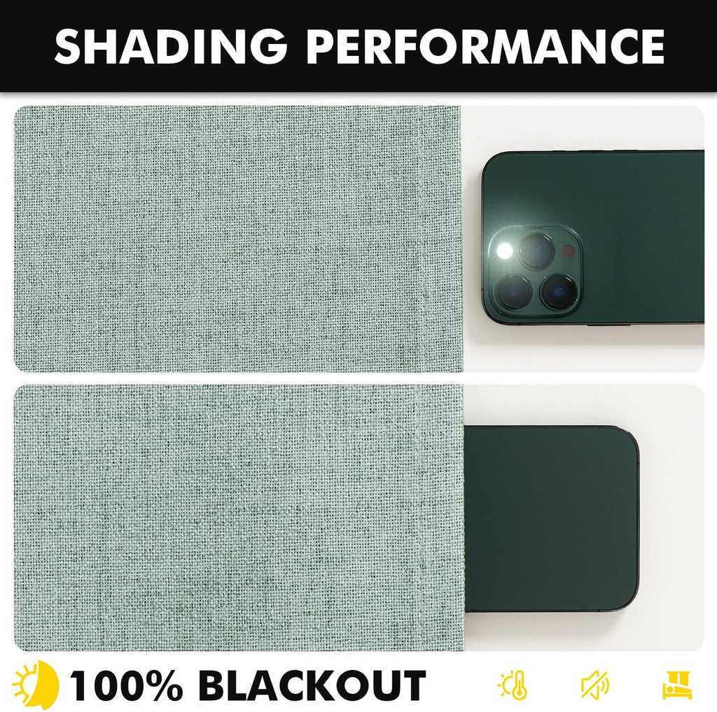 Miulee 100% Blackout Linen Curtains for Bedroom, Seafoam Green Solid Luxury Decor Thermal Insulation Room Darkening Drapes for Living Room…
