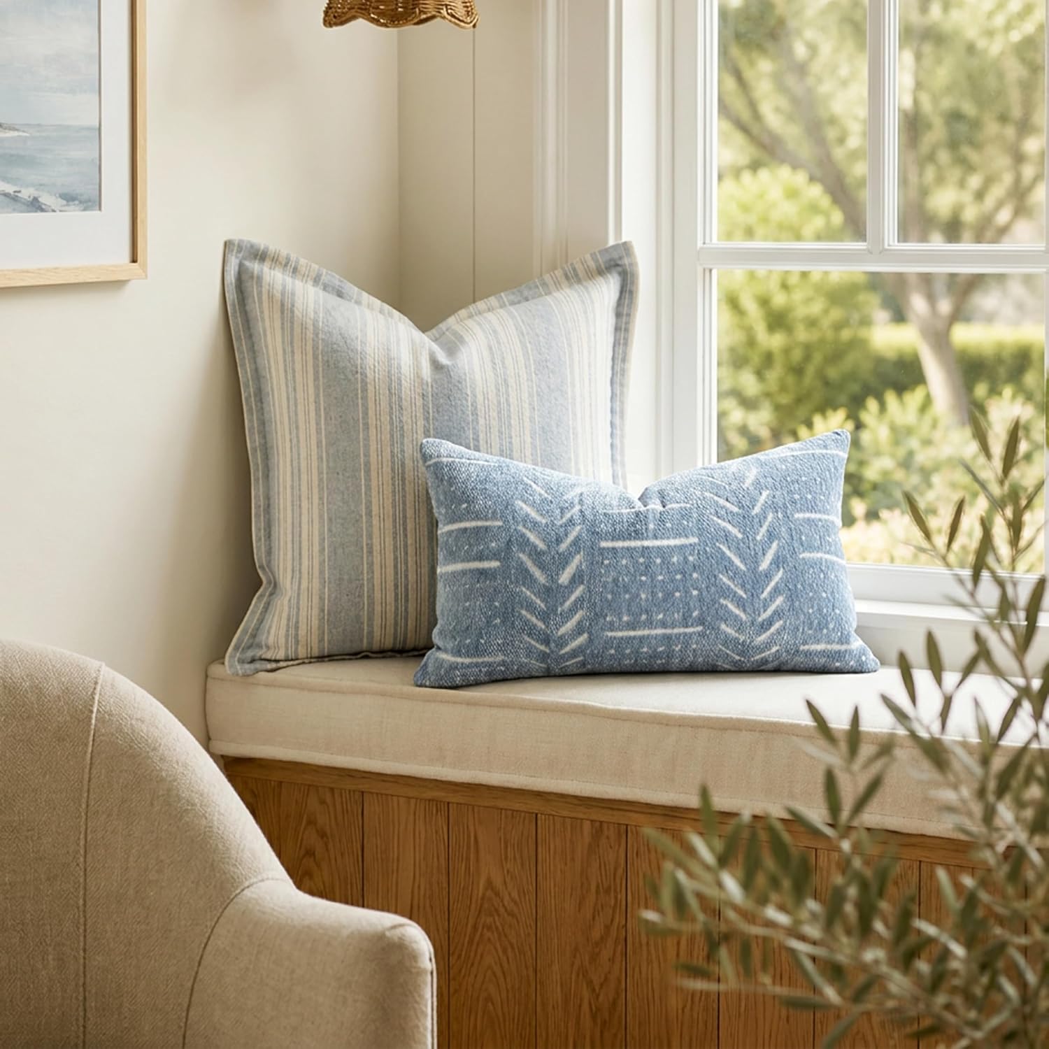 BlissBlush Coastal Blue Decorative Lumbar Pillow Covers 12x20 Set of 2, Soft Woven Chenille Accent Pillow Covers for Couch Sofa Bed…