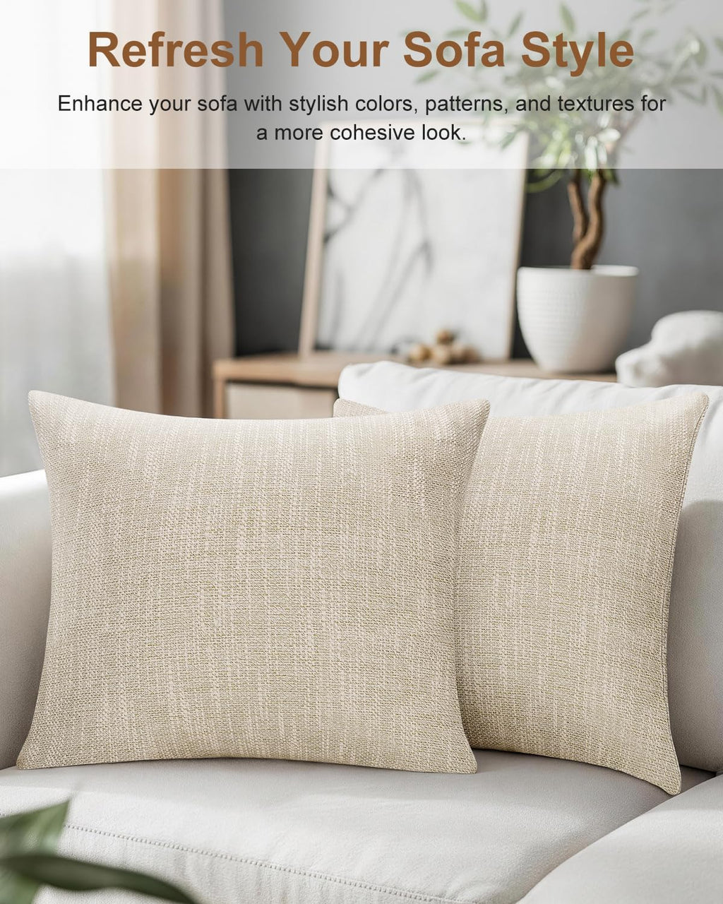 KkAYWAZY Throw Pillow Covers 18x18 Inch Set of 2, Linen-Look Decorative Cushion Covers, Farmhouse Boho Modern Pillowcases for Sofa Couch Be…