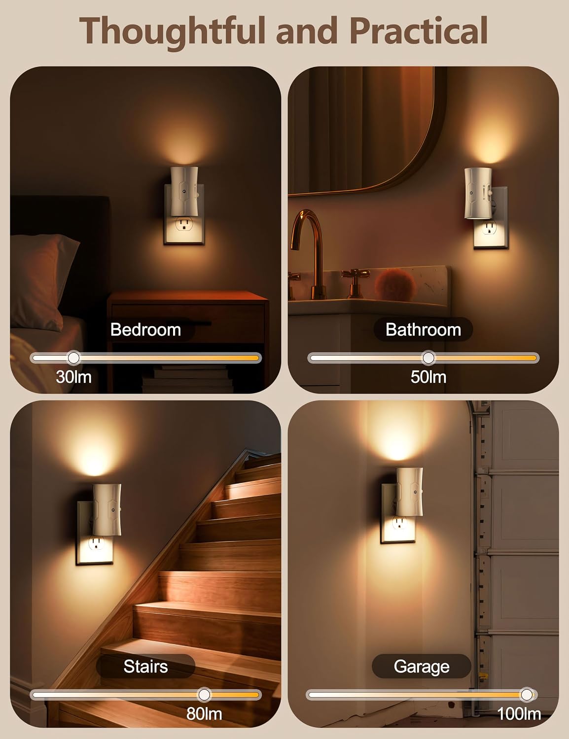 Fesnne Night Light, LED Night Lights Plug into Wall, [2 Pack] Warm White 3000K, 0-100LM Adjustable Brightness Light Sensor Nightlights Plug…