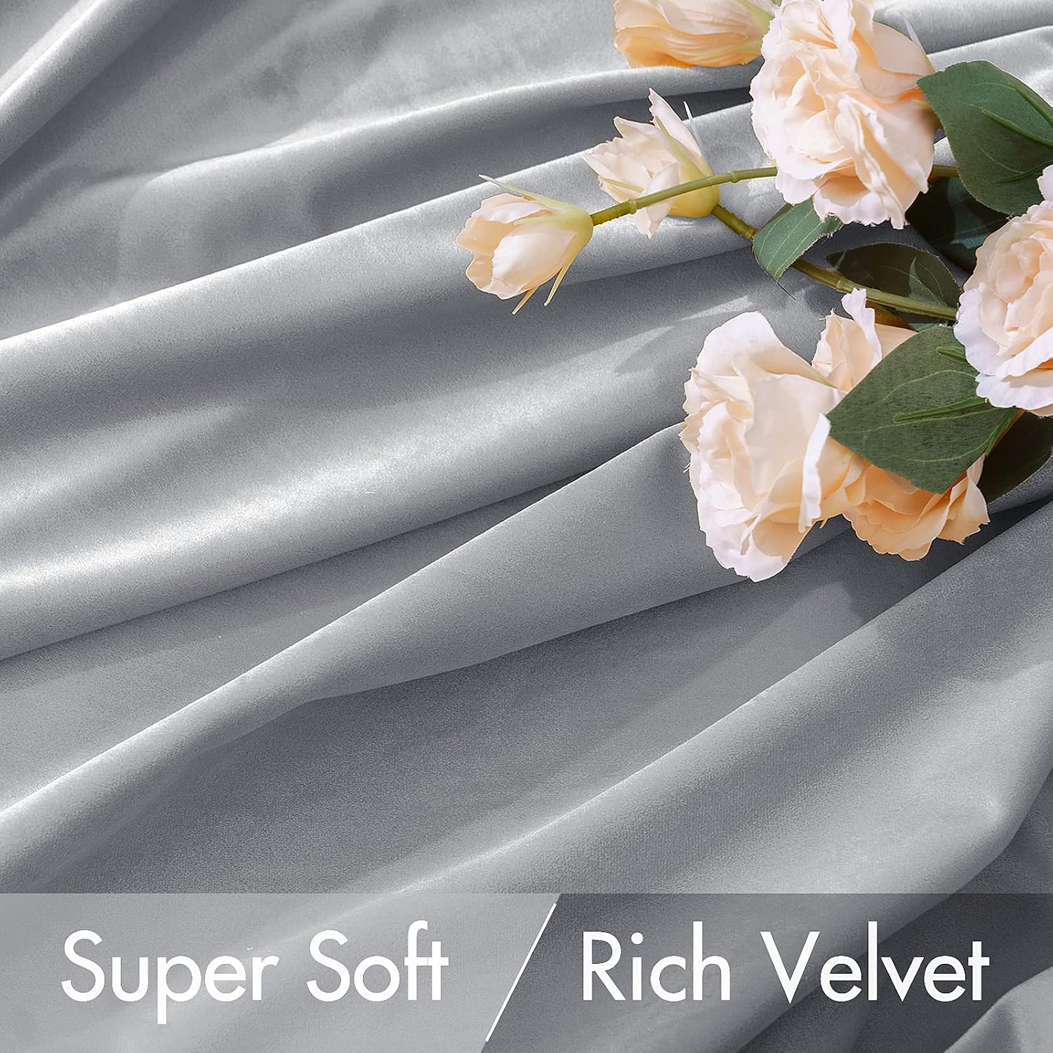 Miulee Greyish White Velvet Curtains 96 inches 2 Panels - Luxury Blackout Curtains for Bedroom Living Room Thermal Insulated Super Soft Win…