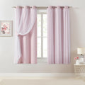 Bujasso Pink Blackout Curtains with Sheer Overlay Mix and Match Double Layer 80% Room Darkening Window Treatment Set for Girls Bedroom Livi…