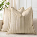 decorUhome Summer Corduroy Beige Euro Sham Throw Pillow Covers 26x26 Set of 2 Decorative Soft Boho Farmhouse Couch Pillow Covers for Living…