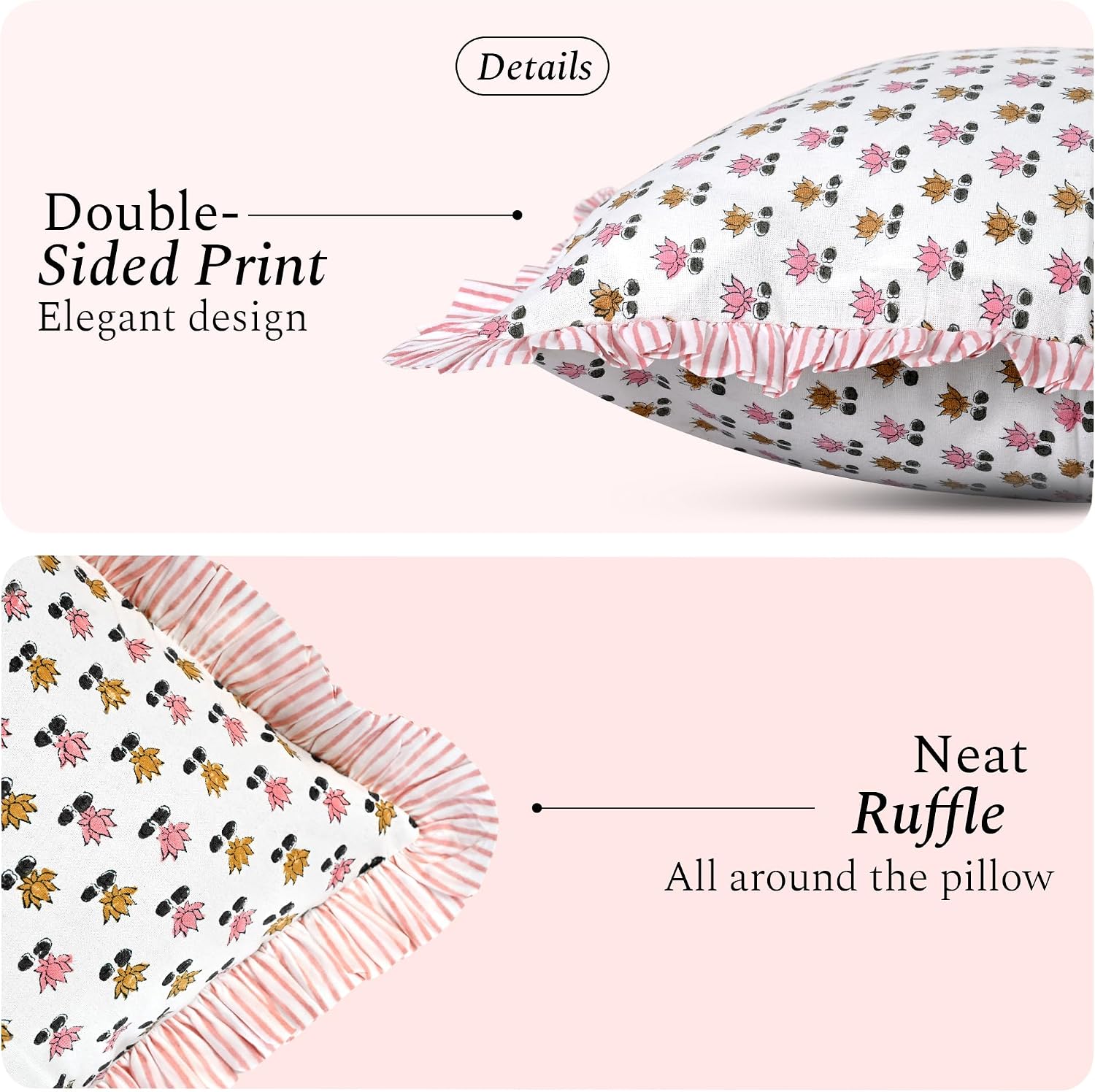 Cottonprintclub CPC Hand Block Print Rosette Bloom Ruffle Sham Pillow Cover 36" x 14" inch Hidden Zipper Decorative Pillowcase for Couch, B…