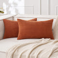 MIULEE Pack of 2 Rust Pillow Covers 12x20 Inch Soft Boho Striped Corduroy Throw Pillow Covers Set Decorative Square Cushion Cases…