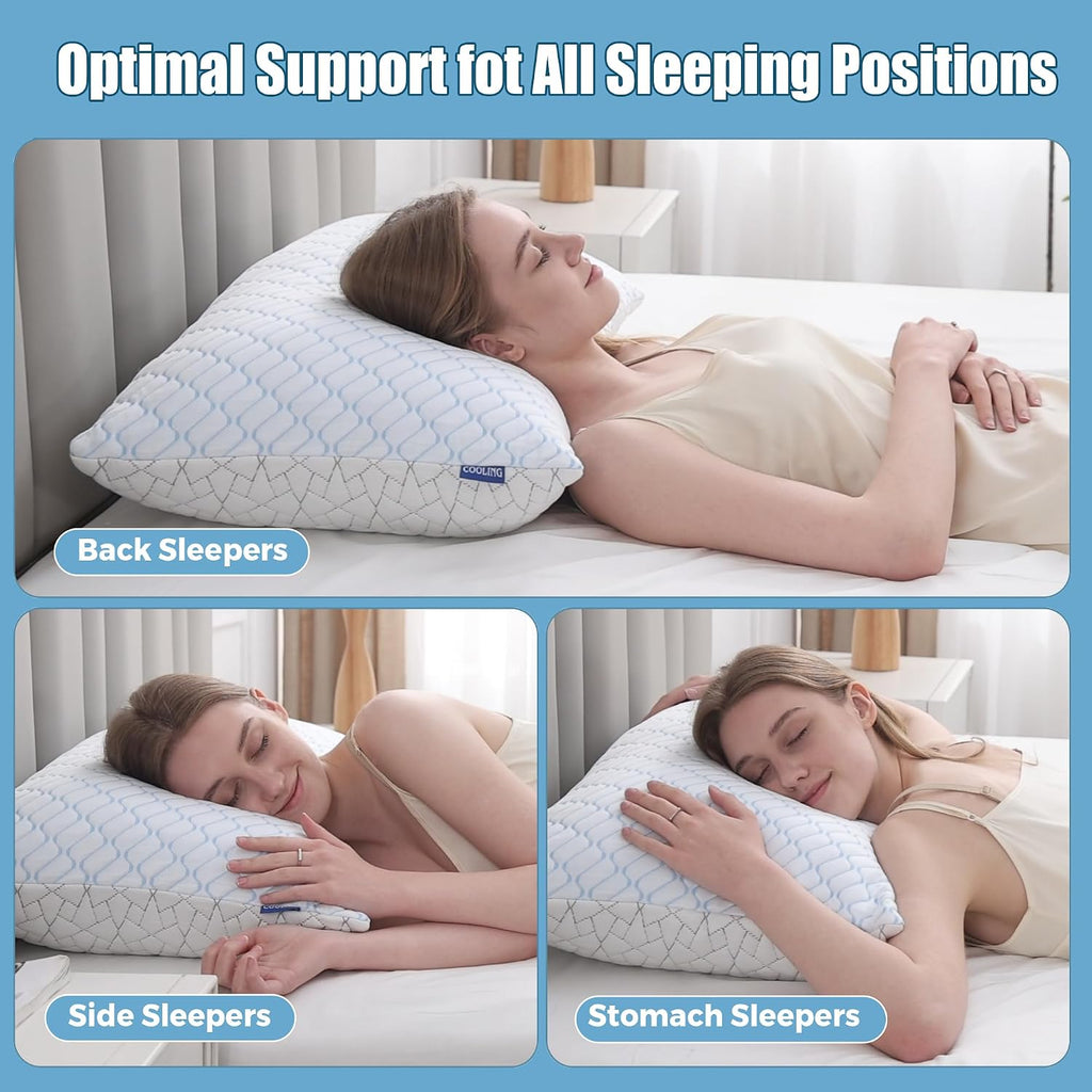 Wolki Queen Size Pillows Set of 2 - Cooling Pillows 2 Pack, Adjustable Memory Foam Pillow for Side Sleepers, Back, Stomach, Hot Sleepers (2…
