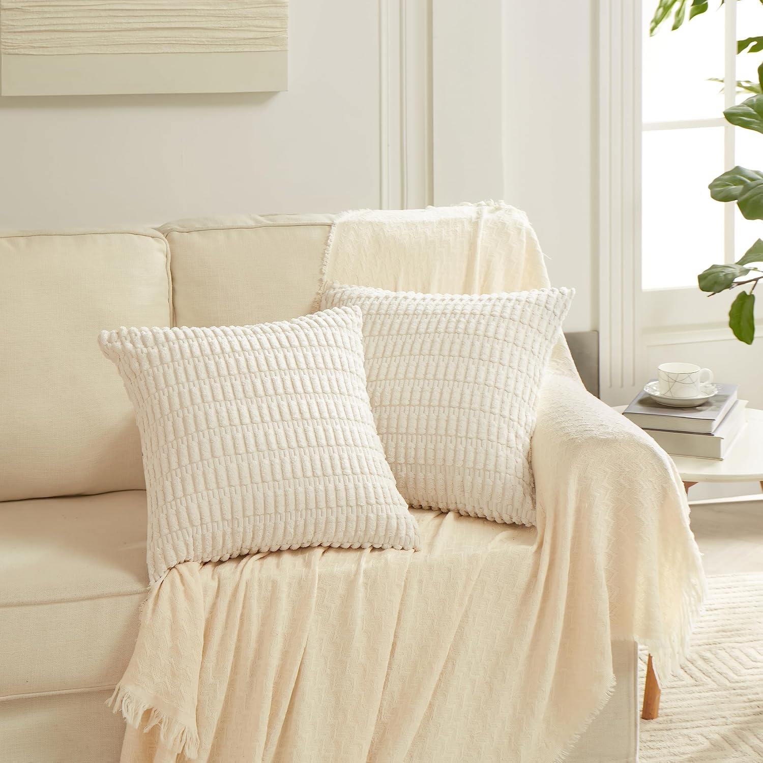 Fancy Homi 4 Packs Decorative Throw Pillow Covers for Living Room Couch Bed, Modern Farmhouse Boho Home Décor Accent Cushion Case, 24" x…
