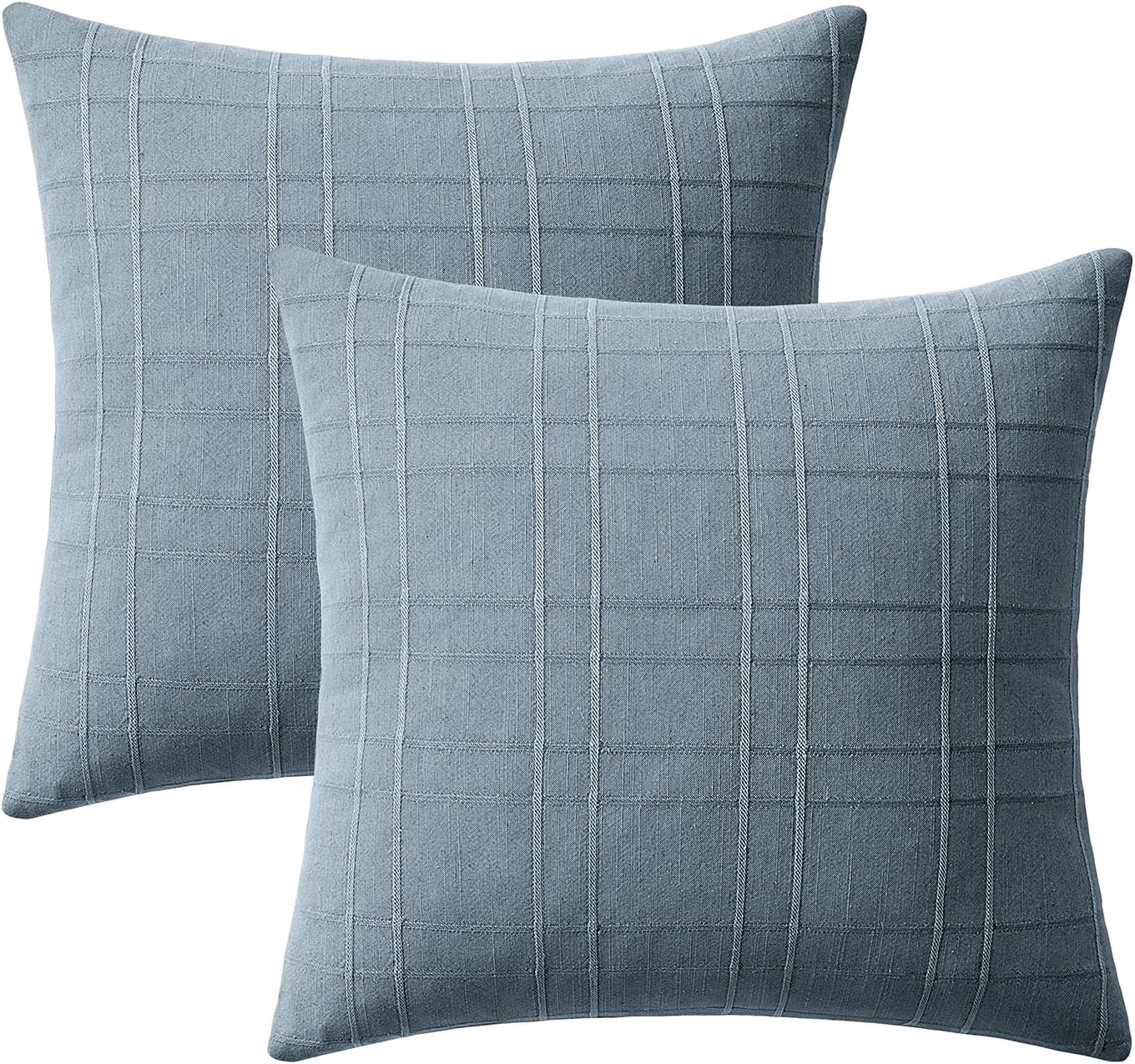 Miulee Decorative Linen Check Euro Shams Throw Pillow Covers Neutral Farmhouse Vintage Pillow Covers 24x24 Set of 2 Boho Modern Home Decor…