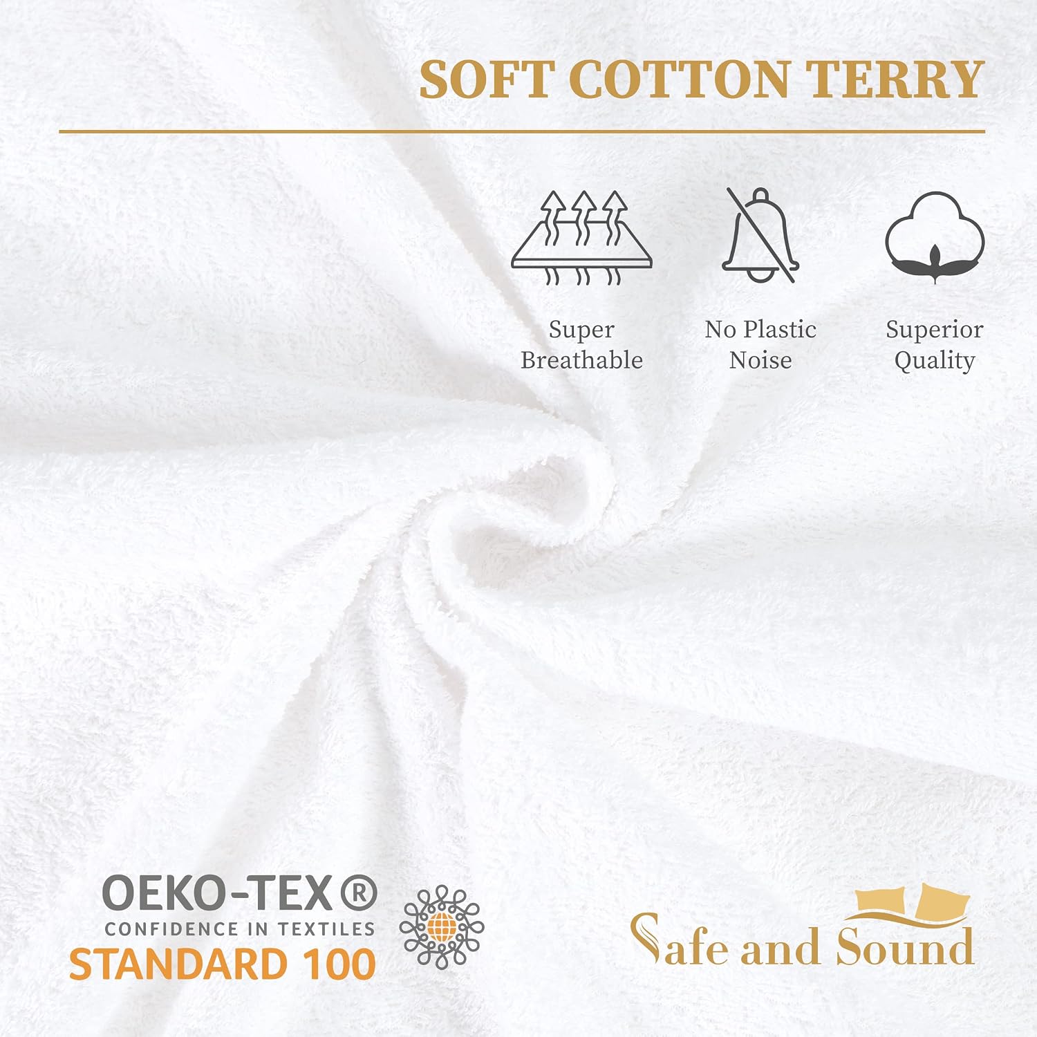 SafeandSound Standard Size Waterproof TPU Coating Pillow Protector with Zipper, Cotton Terry Surface Superior Moisture Absorb Breathable Qu…