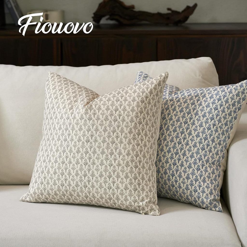 Fiouovohome FIOUOVO Floral Pillow Covers 20x20 Pillow Cover Block Print Couch Pillows for Living Room Decorative Neutral Accent Throw Pillo…