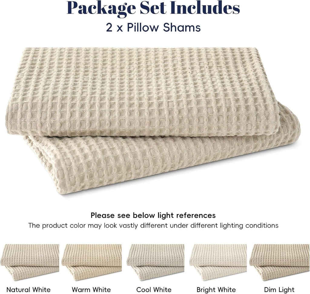 Phf 100% Cotton Waffle Weave Euro Shams 26"X26", No Filling, 2 Pack Elegant Home Decorative Euro Throw Pillow Covers for Bed Couch Sofa, Li…